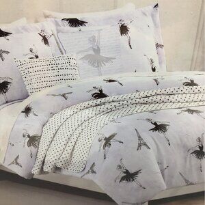 5pc Nicole Miller Ballerina TWIN Comforter Set Lavender Paris Eiffel Tower Dance